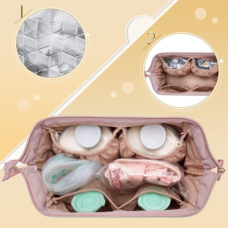 Fasrom Wearable Breast Pump Bag Compatible with Momcozy, Medela and Elvie Pumps, Double Layer Pump Carrying Case with Waterproof Mat and Insulated Pockets for Working Moms, Pink (Bag Only) - Image 3